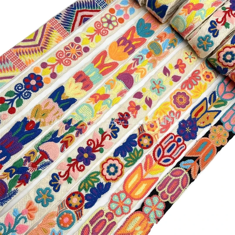 1 Yards Ethnic Style Embroidery Lace Ribbon Dress Collar Neckline Trim Clothes Bag DIY Sewing Decor