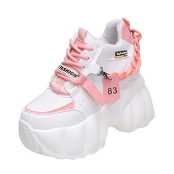 New Women Autumn Spring Chunky Sneakers Lace Up Platform Sports Shoes Woman Thick Bottom High Heels Female 9.5CM Wedges Sneakers