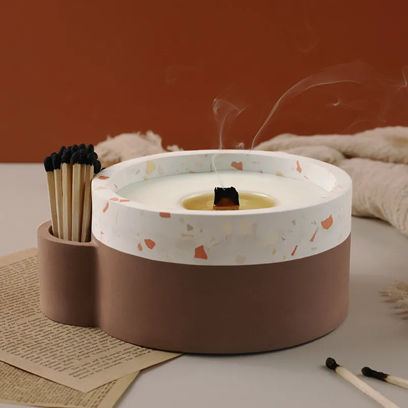 Moule en silicone pour coupelle à bougie en béton avec trou pour allumettes, grande capacité, pour gypse et ciment