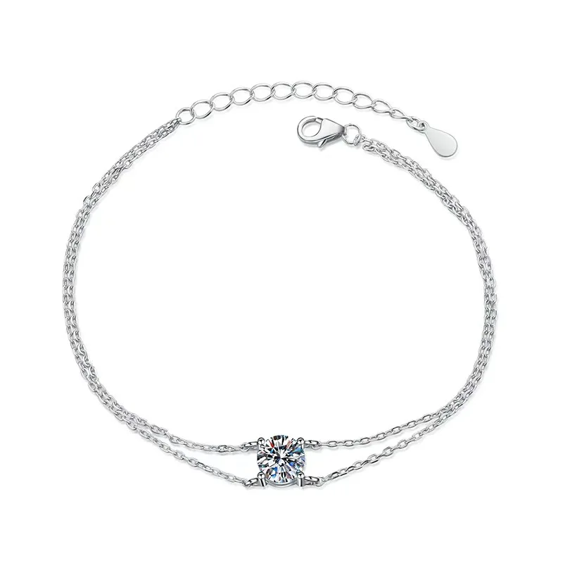 New Four-Claw Moissanite Bracelet S925 Sterling Silver Bracelet for Women Double Layer Accessible Luxury Versatile Moissanite Bracelet