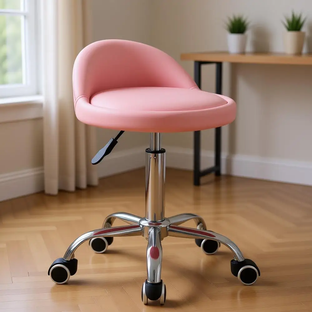 

Adjustable Height Swivel Rolling Stool with Backrest, Pink