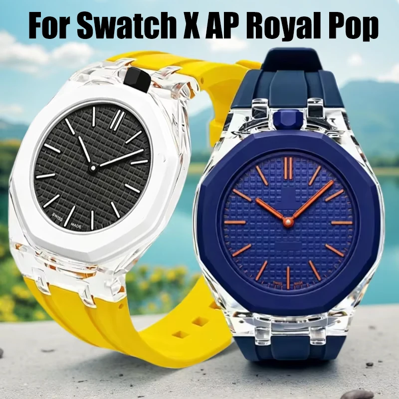 Transparent Case+Liquid Silicone Strap For AP x Swatch Royal Pop Pocket Watchband Modification Pocket Changer To Wristwatch