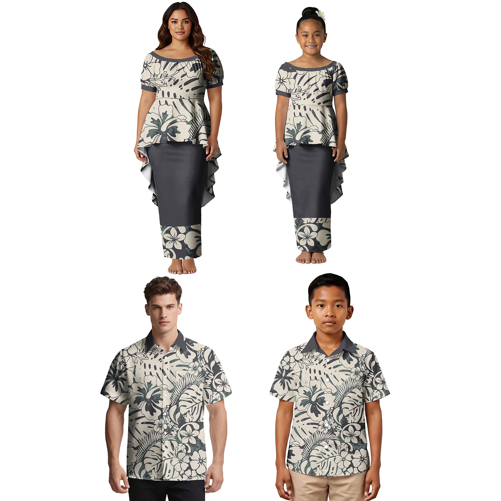 Family Parent-Child Outfit Custom Samoan Casual Mother Girl Puletasi Dress Polynesian Father Boy Shirt Hawaiian Print Family Set