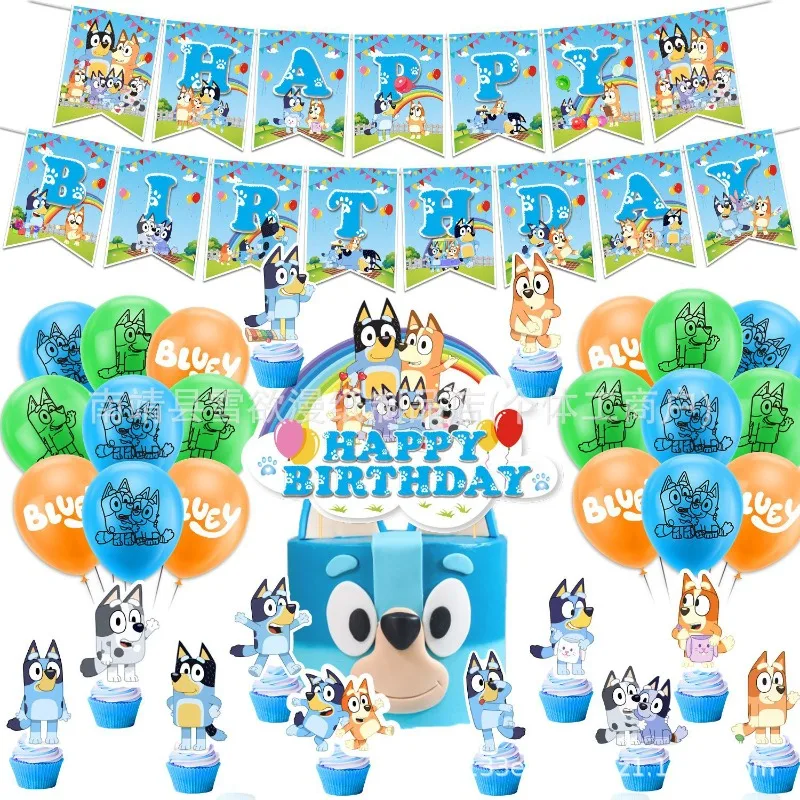 

Набор для украшения торта на день рождения в стиле мультфильмов Блэйни/Бинго: одноразовый баннер, топпер для торта, подвесной флаг, воздушные шары Блэйни, подарки