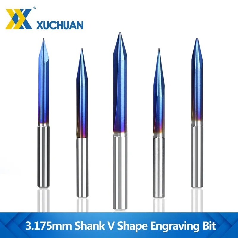 

Carbide Milling Cutter 3.175mm Shank Engraving Bit V Shape Straight End Mill 2 Flute Nano Blue Coated CNC Carving Bit