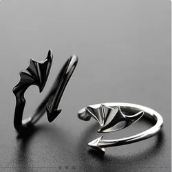 Vintage Punk Minimalist Small Magic Dragon Gothic Evil Vampire Angel Wings Ring Open Ring Halloween Party Street Niche Jewelry