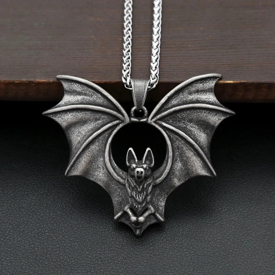 Vintage Black Bat Pendant Necklace For Men 316L Stainless Steel Punk Hip Hop Animal Necklaces Party Jewelry Gifts Dropshipping