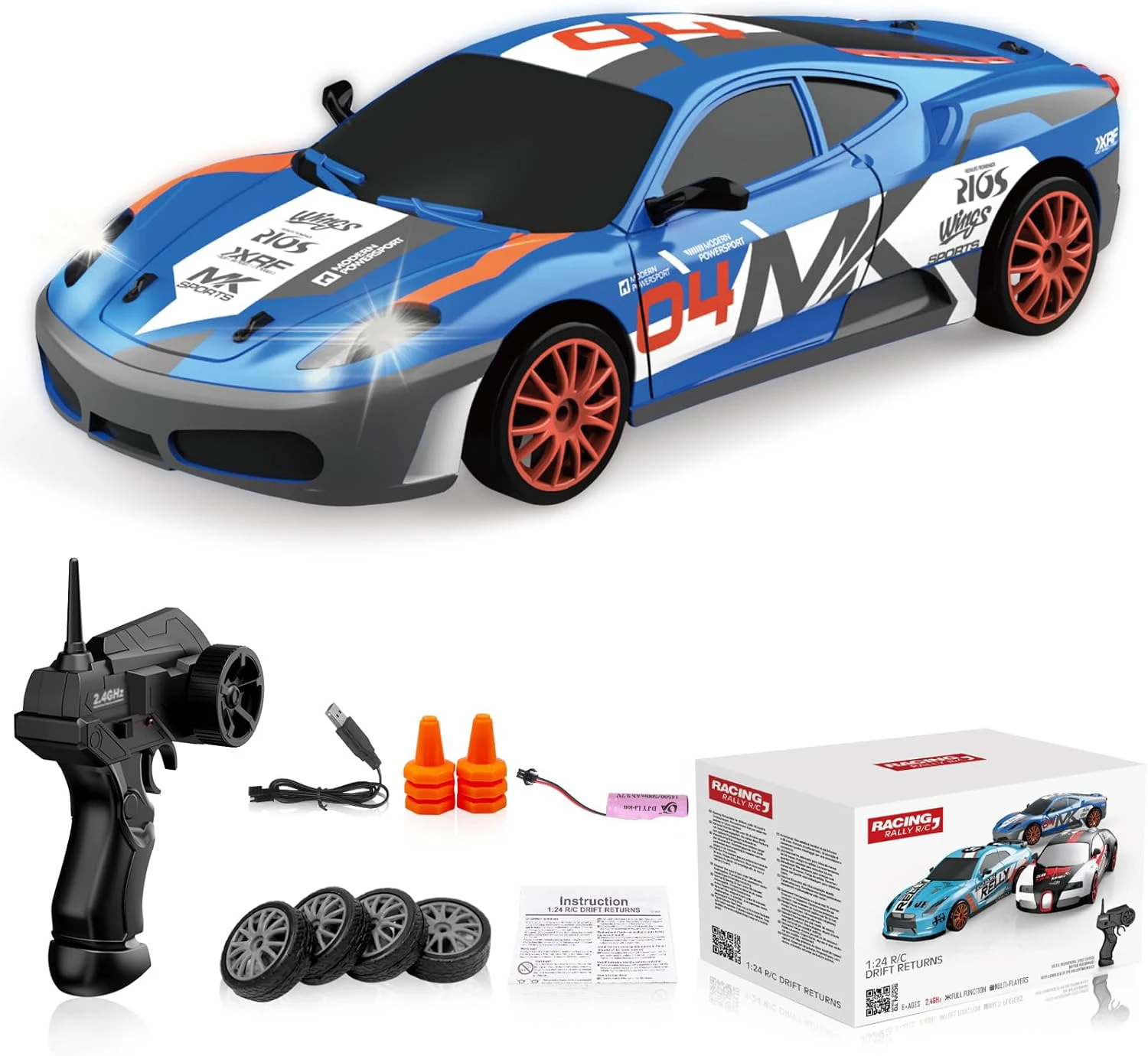 1:24 RC Drifting Car 2.4G 4WD Remote Control Racing Car RC High Speed Competition Race Car Boy Toy Gift Replaceable Tire