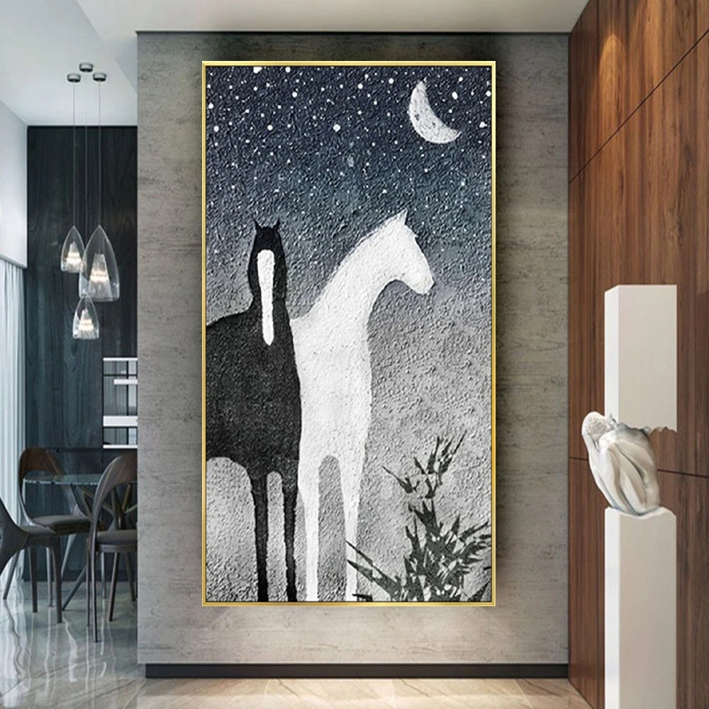 

The Steed Under The Starry Sky Painting Abstract Horse Picture Handmade Artwork Wall Art Modern Mural For Living Room Decor Gift