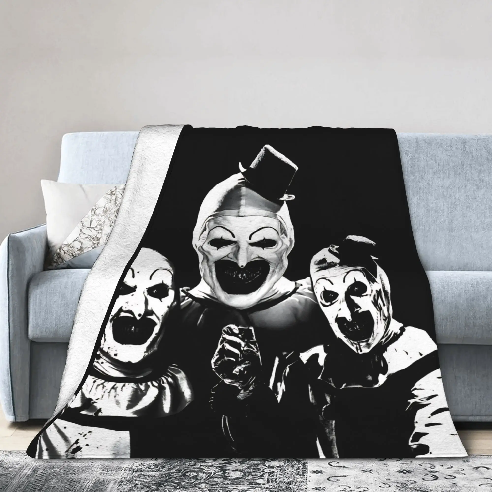 Terrifier Knitted Blankets Horror Movie Flannel Throw Blanket Bedroom Sofa Decoration Ultra-Soft Warm Bedspreads