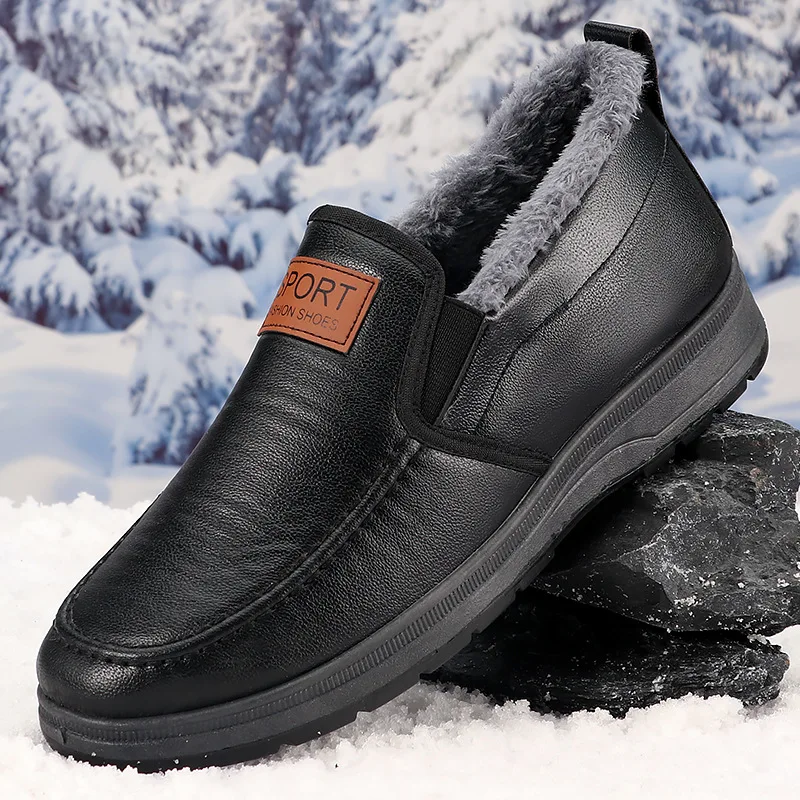 Winter men's shoes for middle-aged and elderly, fleece-lined, thickened, warm shoes for seniors