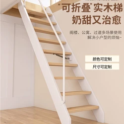 Integral attic solid wood folding stairs household indoor invisible wall-attached shrinkable wall-mounted telescopic ladder