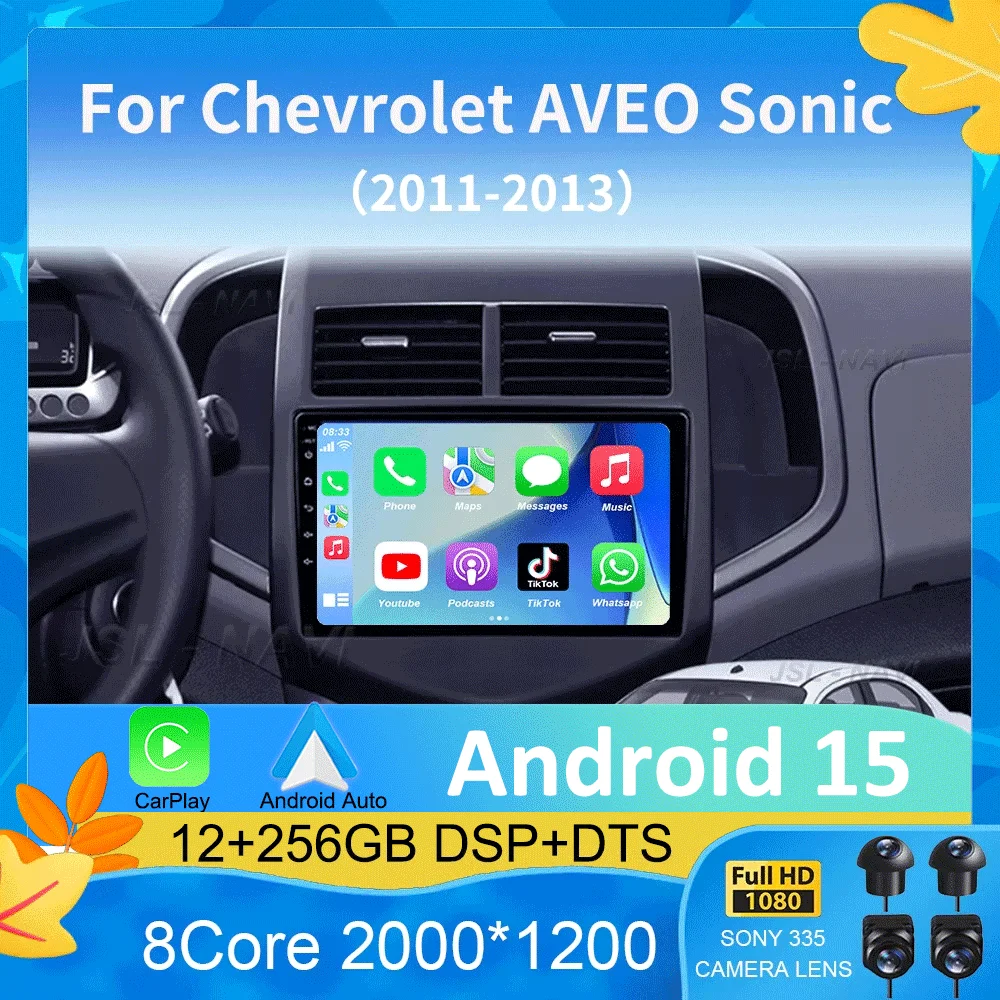 

Android 15 Carplay Auto 2K Screen Video Multimedia Car Radio Player For Chevrolet AVEO Sonic 2011 - 2013 2 din Autoradio Stereo