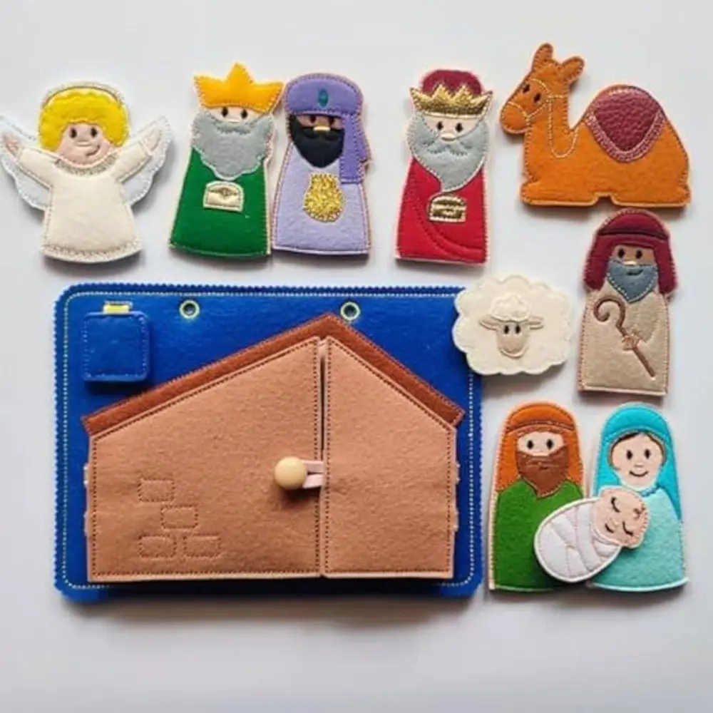 Bible Nativity Puzzle Felt Book Handmade Educational Montessori Felt Cloth Book Cartoon Learning Bible Nativity Quiet Book