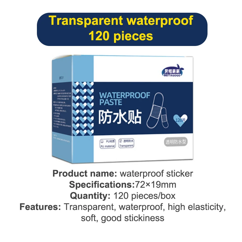 120pcs PU Transparent Waterproof Band Aid Adhesive Medical Strips Plaster for Wound Sports Bathing Home Travel First Aid Kit