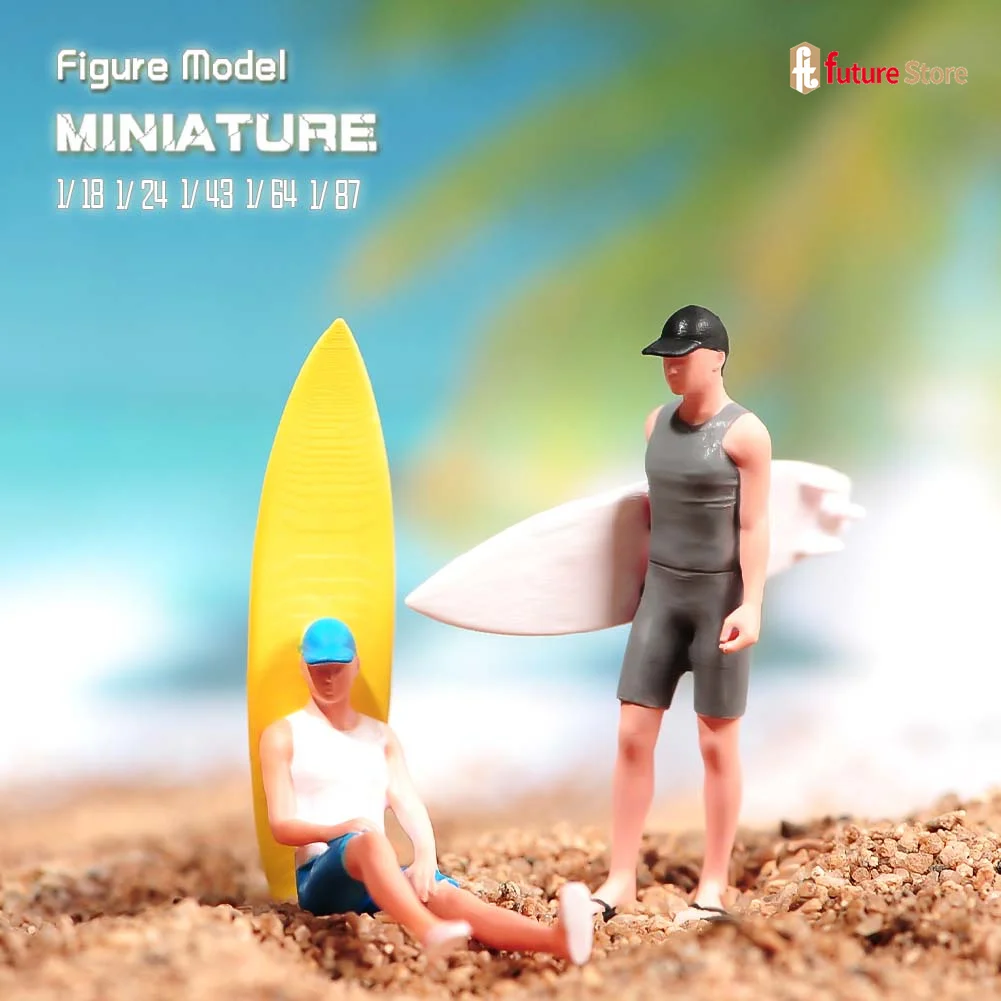 Miniature 1/87 1/64 1/43 1/24 1/18 Surfing Man Figurines Diorama Figure Mini Doll Creative Seaside Scene Props Resin Model Toys