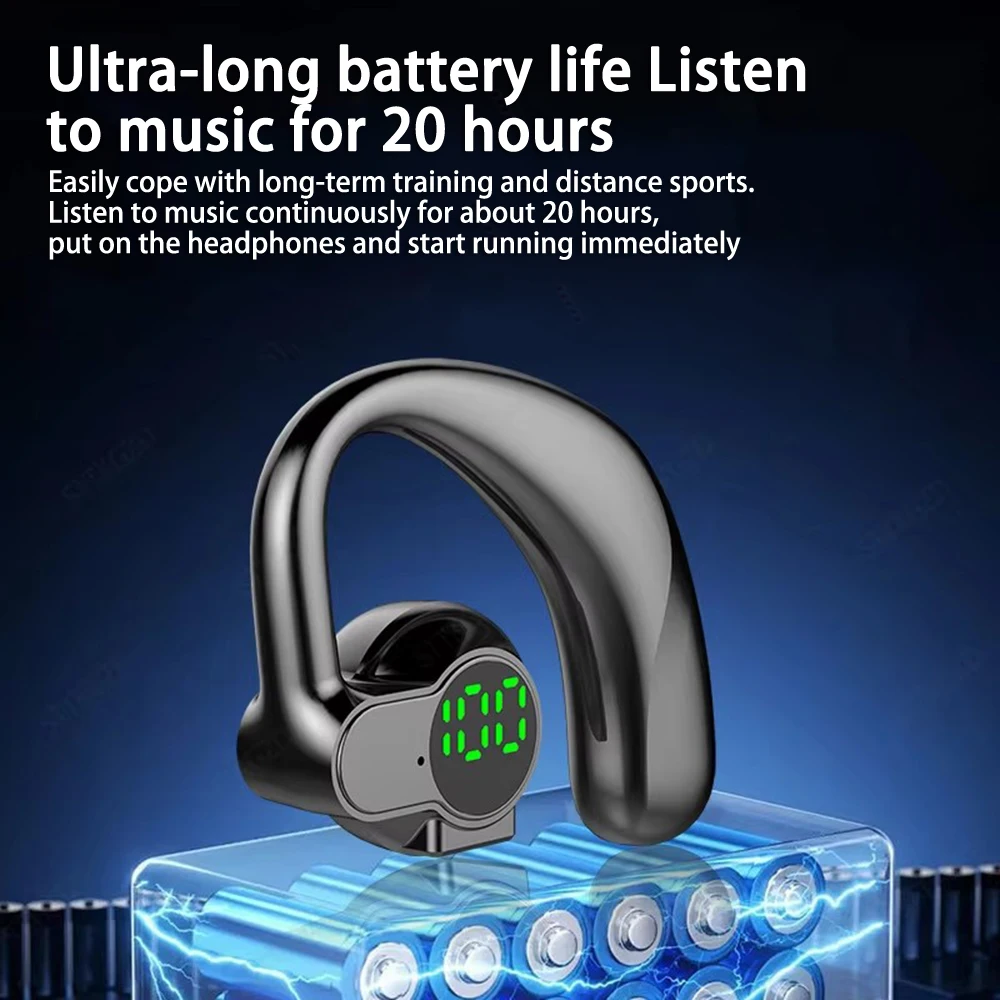 New Wireless Headphone Bluetooth5.4 Handsfree Noise Canceling Rotatable Sport Digital Display Earphones Single Ear Earhook