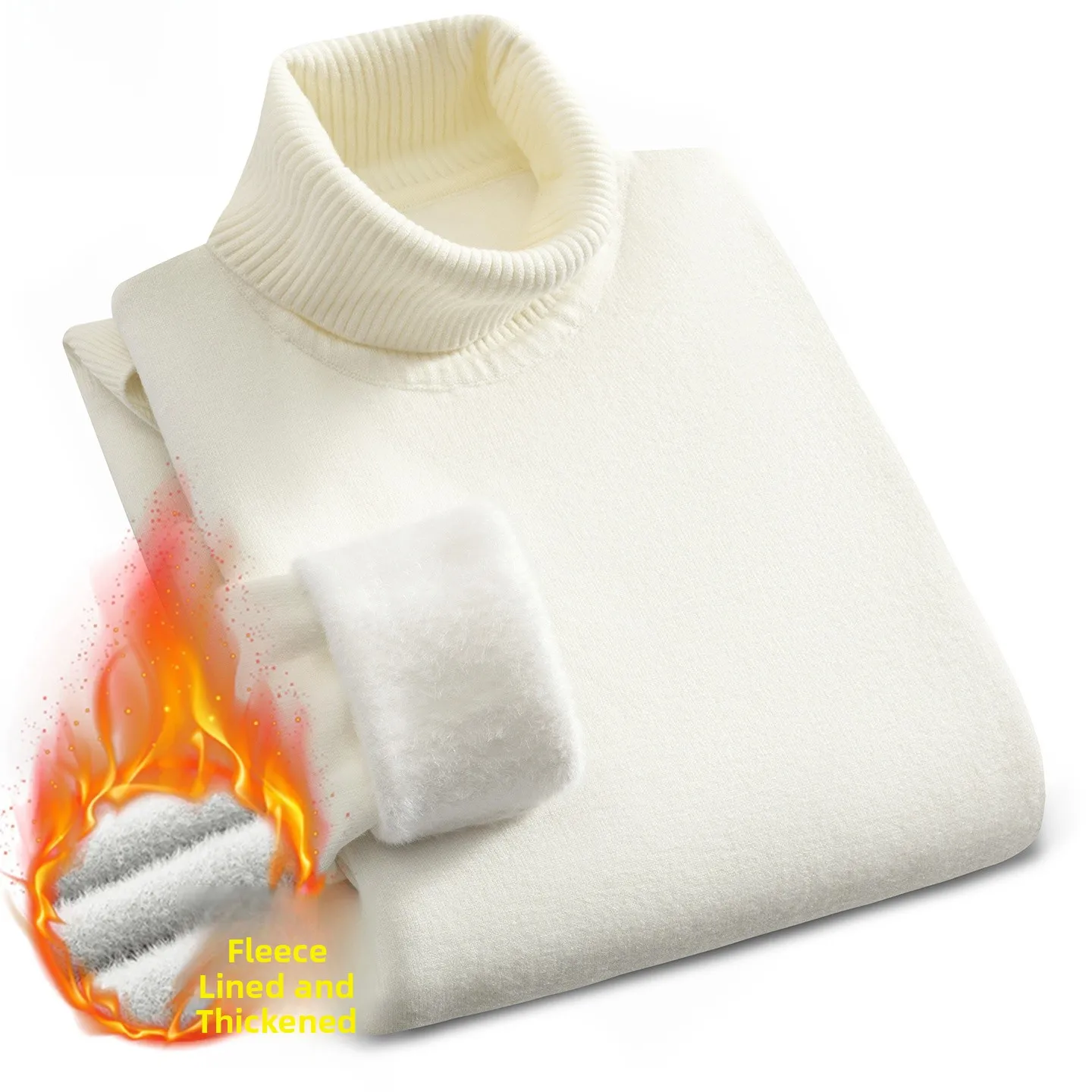 

Pierre Cardin Men's Fce Lined High Collar Knit Sweater Thi Warm Autumn Winter Sle Pure Color Slim Fit Casual Inner irt