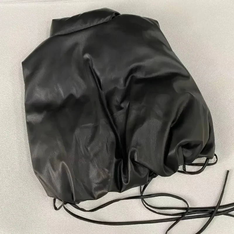 Winter Coat Women New Designer Style Simple Two-piece Lace-up PU Down Vest