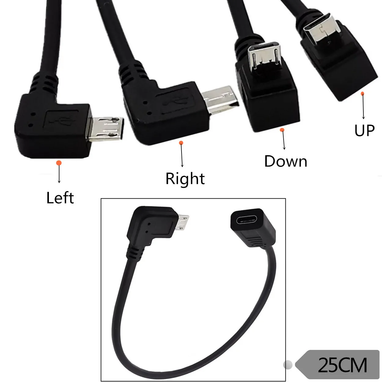 

Кабель питания для синхронизации данных с разъемом USB 3.1 Type C на micro USB 2,0 micro Male (Левый Правый вверх вниз угол) 0,25 м