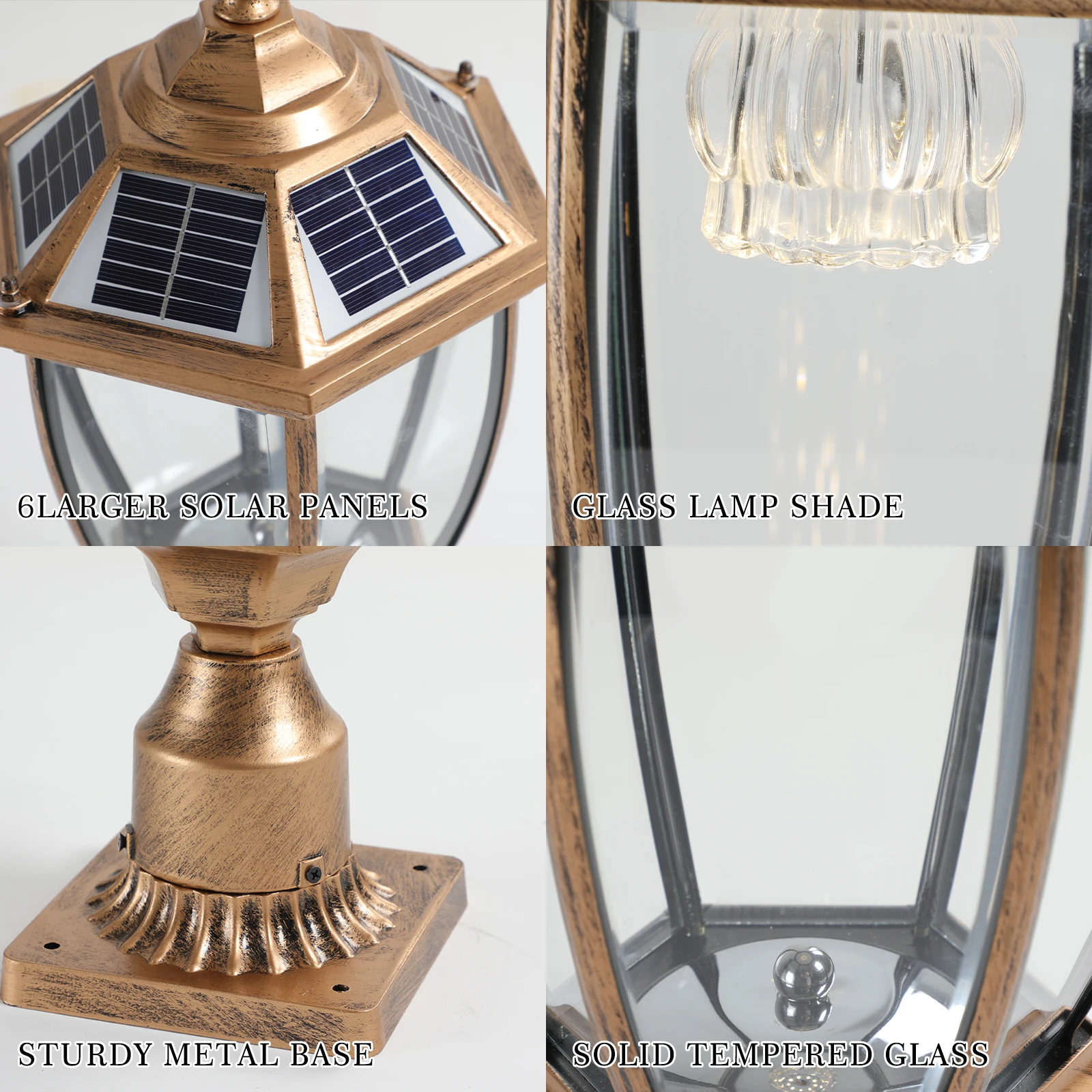 FAISHILAN Vintage Solar LED Post Light, Waterproof Outdoor Garden Lamp with Automatic On/Off, For Yard, and Pathway Lighting