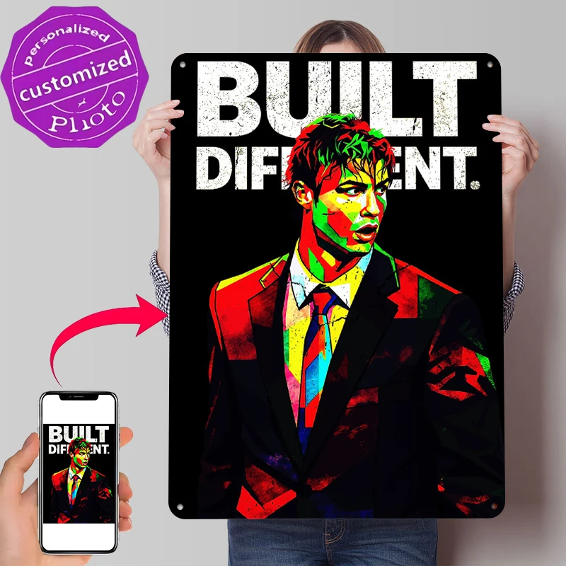 Cristiano RonaldoBuilt Different Pop Art Printed Poster Customized Wall Art Retro Vintage Metal Tin Signs for Decor Room Home