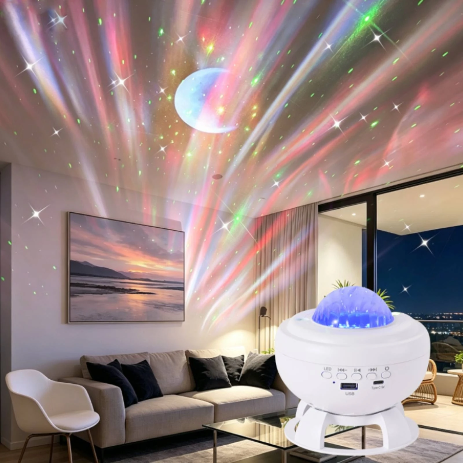Ambient Lamp with Bluetooth Speaker Compact Northern Lights Illuminator Illuminator with Bluetooth Speaker Tabletop Dynamic