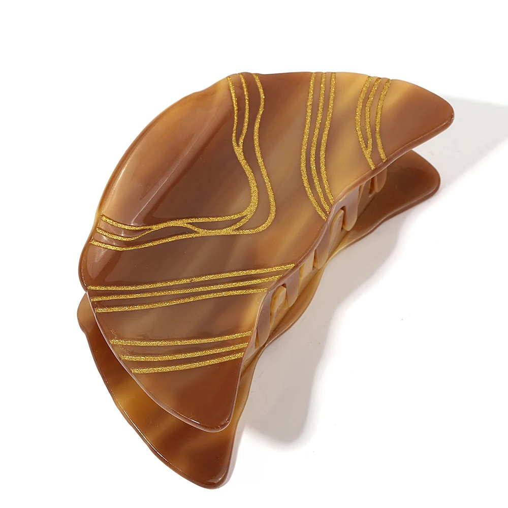 AENSOA التصميم الأصلي لطيف الكرواسون شكل المرأة إكسسوارات الشعر موضة الاكريليك خلات البني شخصية مخلب كليب الصيف #2