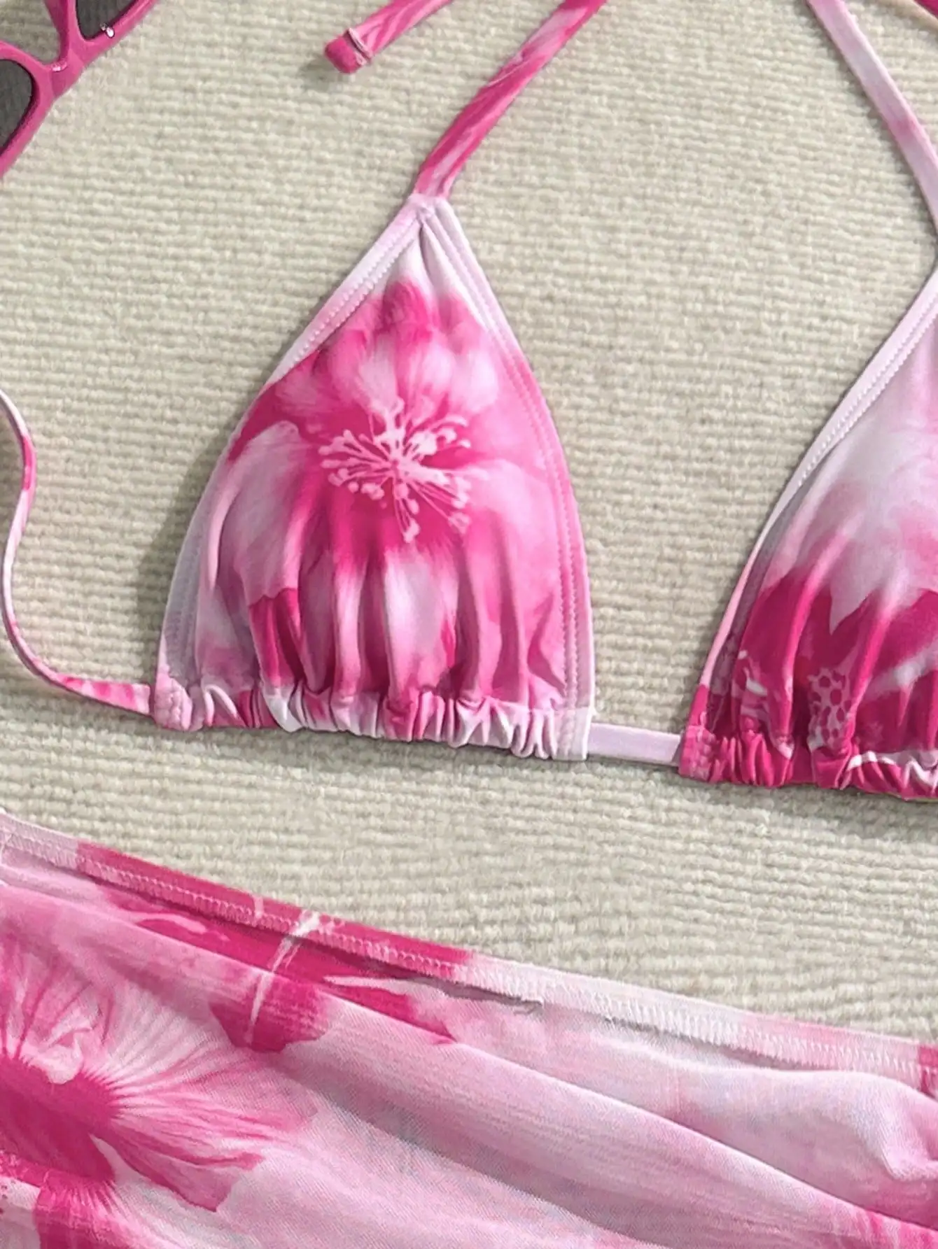 

Women's Floral Print Halter Tie Side Bikini Set With Cover Up Skirt Three Piece Swimsuit