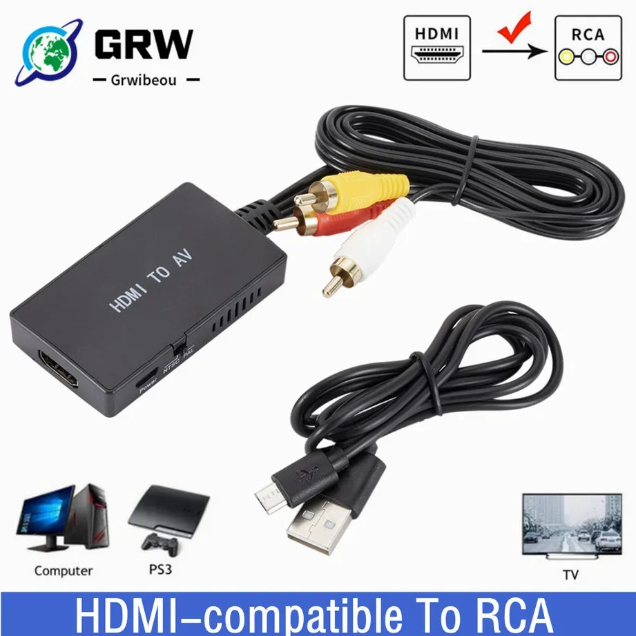 HDMI-kompatybilny z RCA AV/Adapter CVBS konwerter wideo HDMI do RCA AV/CVSB L/R wideo 1080P Mini HDMI do AV podpórka NTSC PAL