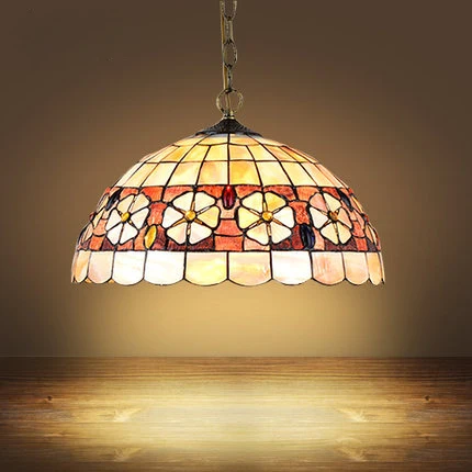 Mediterranean Sea Style Tiffany Camellia Round Shell Lampshade Chain Ging Ceiling Lamp E27 LED Ceiling Light Luminarias