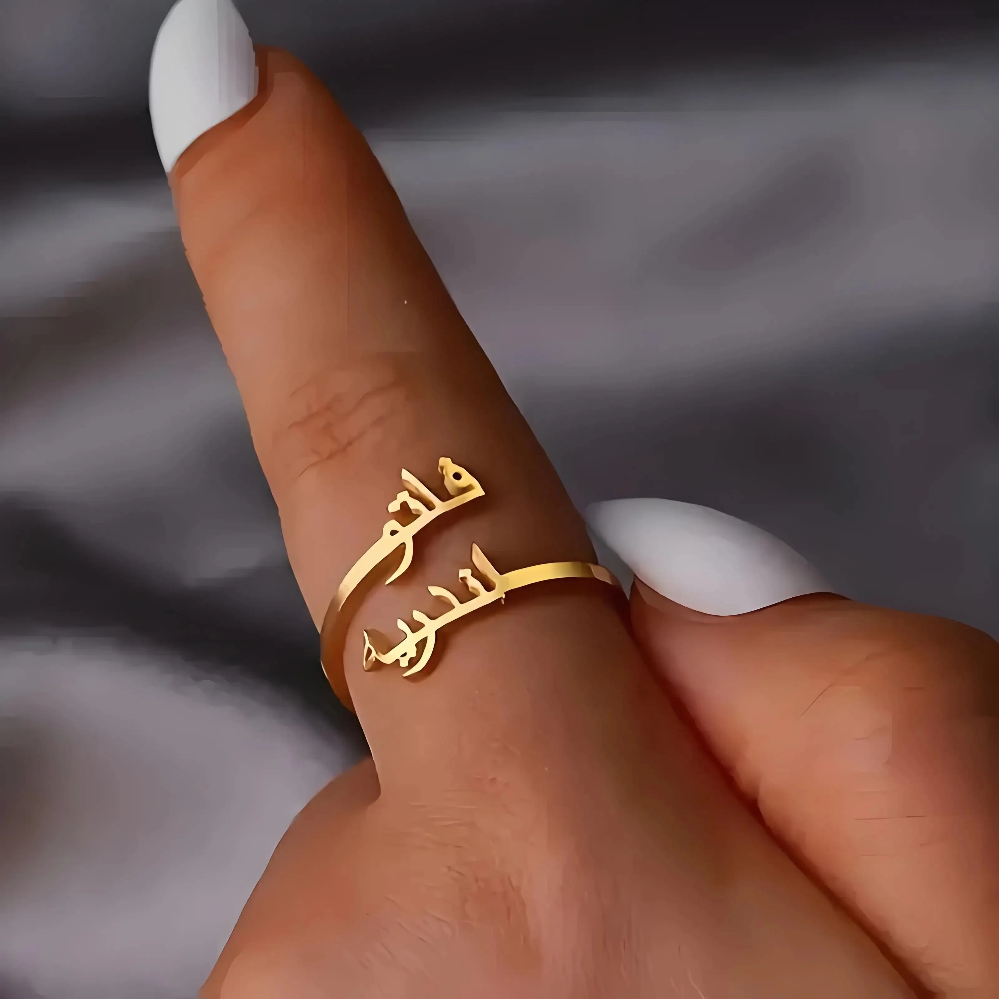 Personalized Arabic Letter Rings for Women Stainless Steel Gold Adjustable Ring Custom Arabic Names Heart Rings Jewelry Gifts view 2