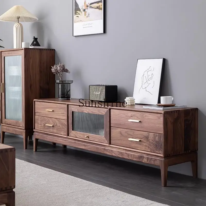 

Nordic solid wood TV cabinet Japanese-style small apartment storage family simple light luxury