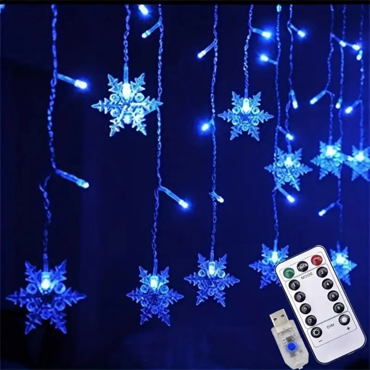 Pop 1pc 96 LED Snowflake Icicle Fairy Window Curtain Lights USB Powered With Remote Indoor LED Light For Christmas Trees Room De