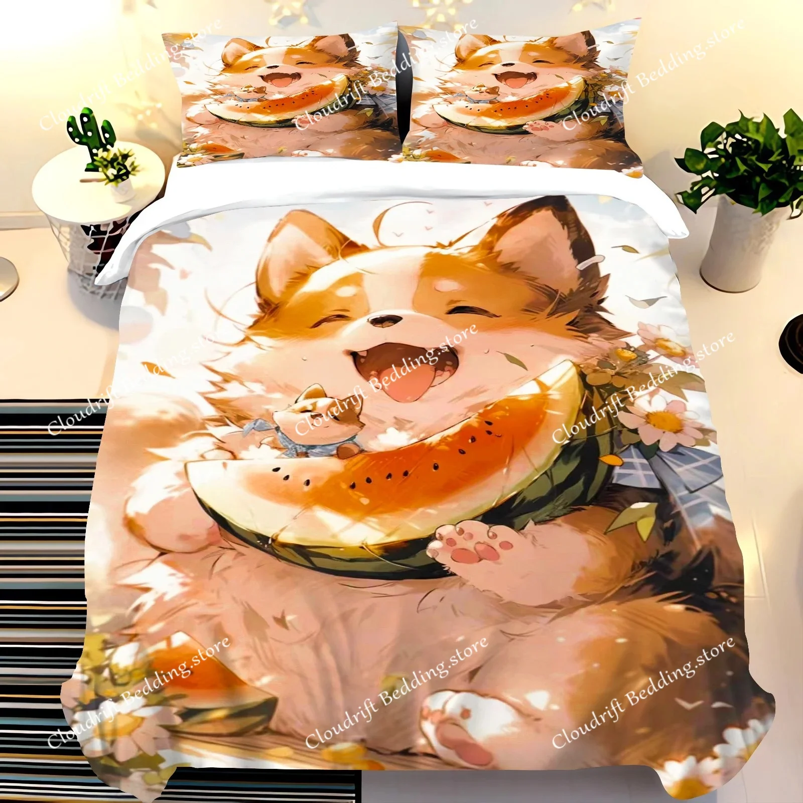 

Cute Dogs Bedding Set for Children Bedroom Polyester Various Sizes Decor Ultra Soft Comfortable Cartoon Baby Set