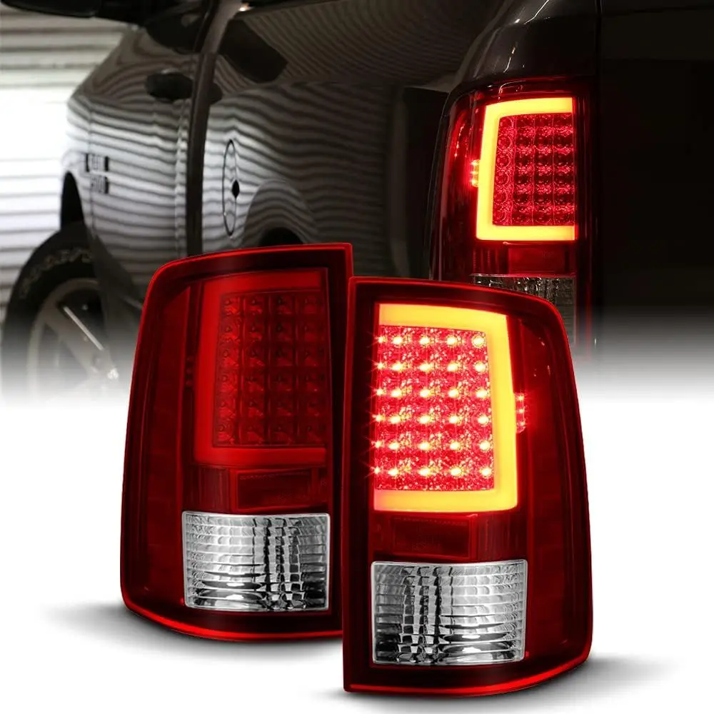 

- For [Incandescent Type] 2009-2018 Dodge Ram 1500 10-18 2500 3500 Red Clear LED Tube Tail Lights Brake Lamps Set, Exotic Red V2