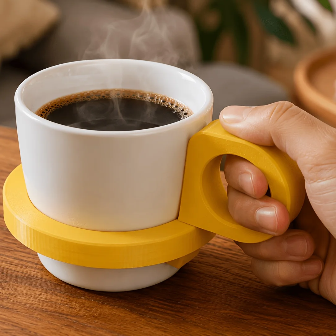 3D Printed Cup Sleeve with an Ergonomic Handle, Non-slip Drink Coaster. Suitable for Disposable Cups, Ceramic Cups. - view 2