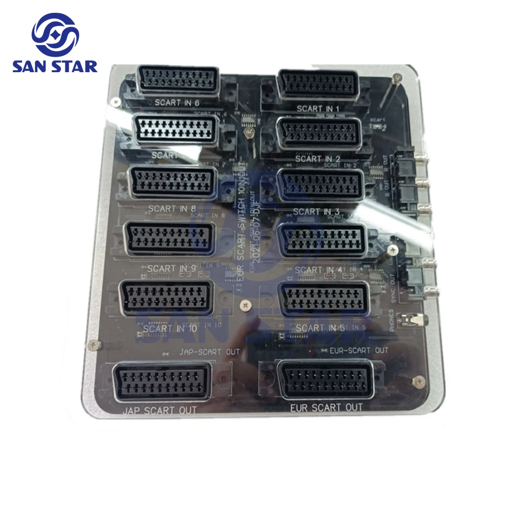 

Acrylic Shell EUR Scart Distributor 10 Input 1 Output Automatic RGBS Video Converter Switcher Board for MD/sfc/ps123/ss/dc/Wii