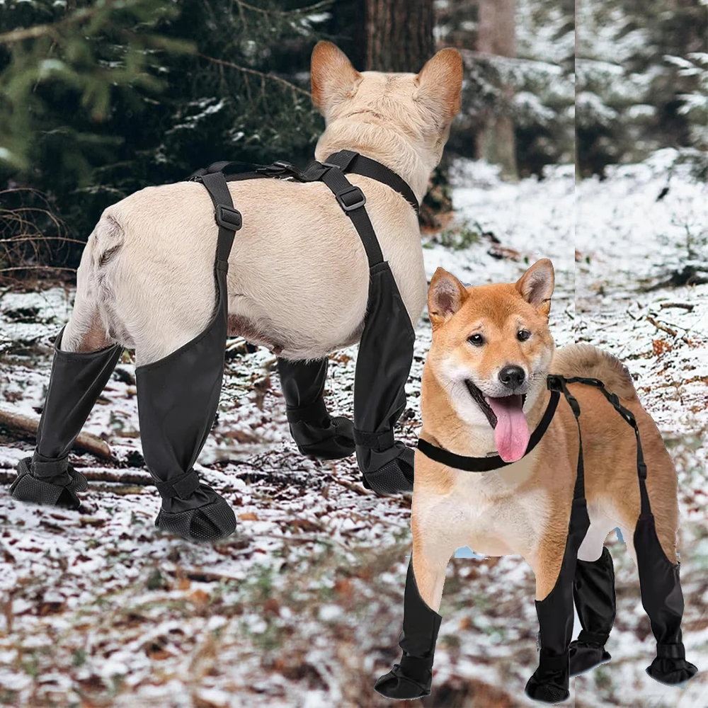Rutschfeste Hundeschuhe Haustier-Pfoten-Hunderegenschuhe Schmutzabweisende Sturzschutz-Hundeschuhe für Draußen mit Riemen Winter Wasserdichte Hundestiefel