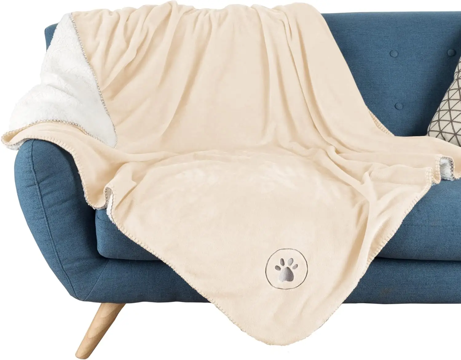 بطانية مقاومة للماء للحيوانات الأليفة مقاس 50 × 60 بوصة من صوف شيربا قابلة للعكس للأرائك والسيارات والأسرّة (كريمي) #1