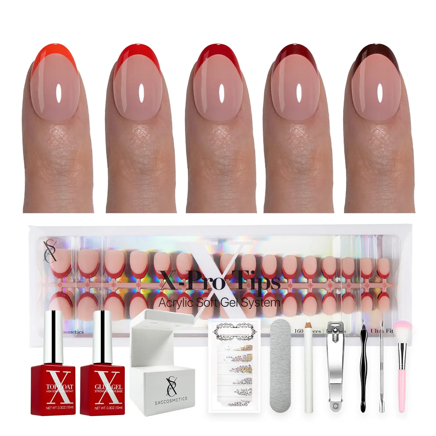 

French Red Press-On Nails, Almond Shape, Lightweight & Comfortable for All-Day Wear