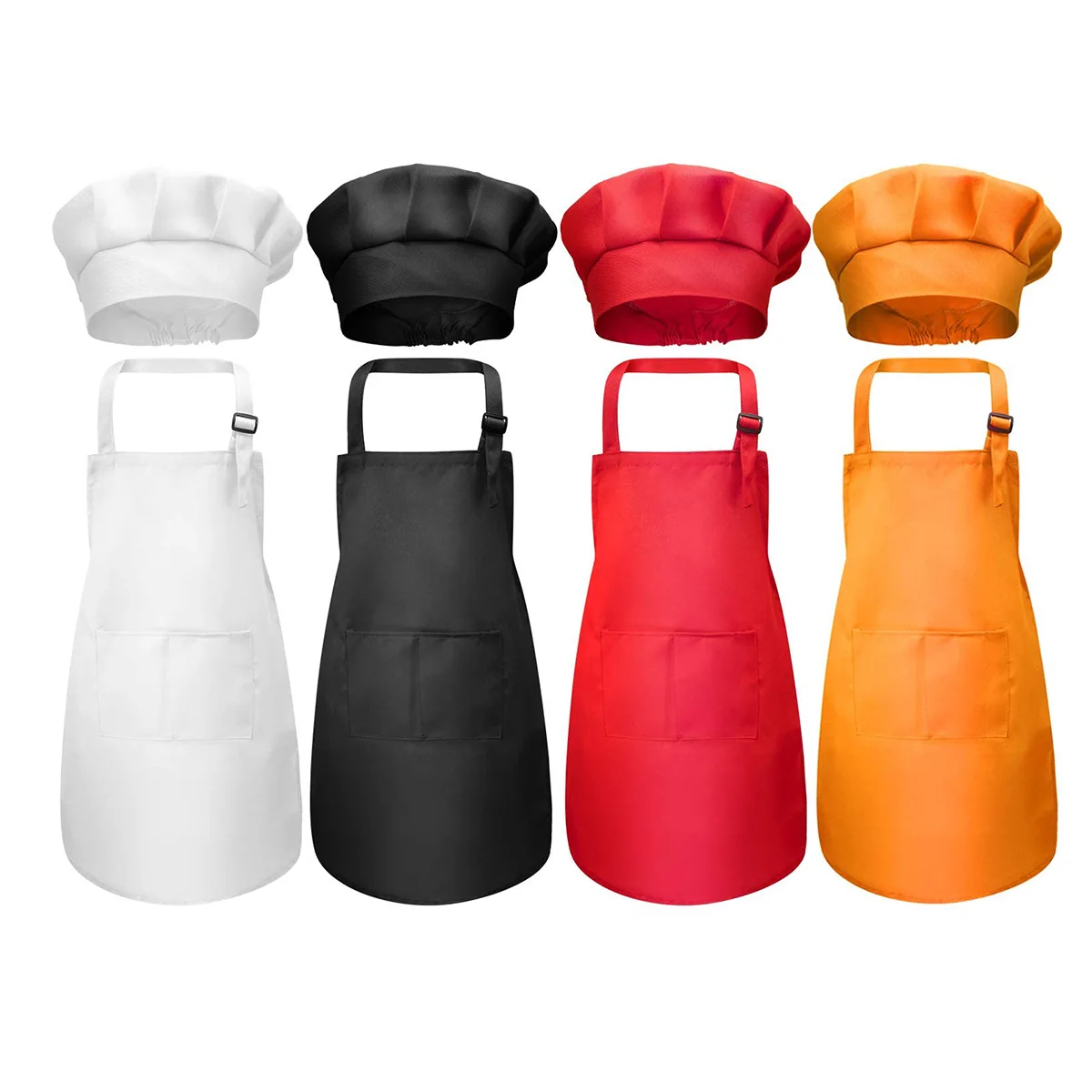 Children Chef Apron Front Pocket Bib Boys Girls Apron Kitchen Craft Kids Apron Painting Cooking Baby Pinafore Hat Sets