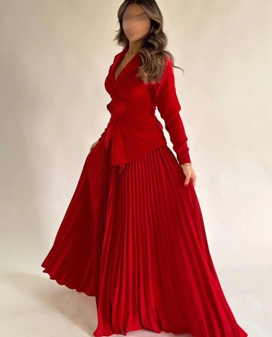 Customized Elegant Long Red V-Neck Evening Dresses A-Line Floor Length Prom Dresses Party Dresses for Women فساتين مناسبات