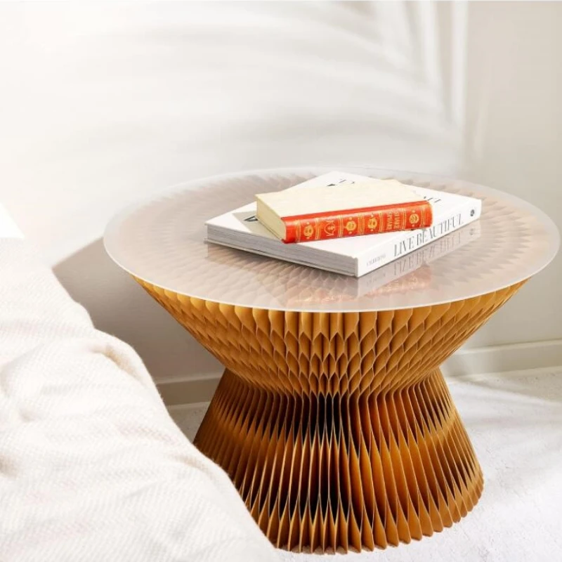 H37XØ58cm  Accordion Paper Side Table Bedside For Bedroom or Folding Cardboard Round Table  Zen Inspired Folding Table Living