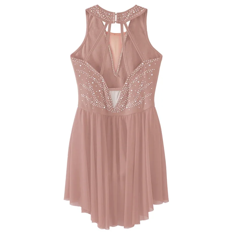 RT01 adolescentes strass patinage artistique Performance robe sans manches à bretelles dos Ballet gymnastique justaucorps danse lyrique * JK2