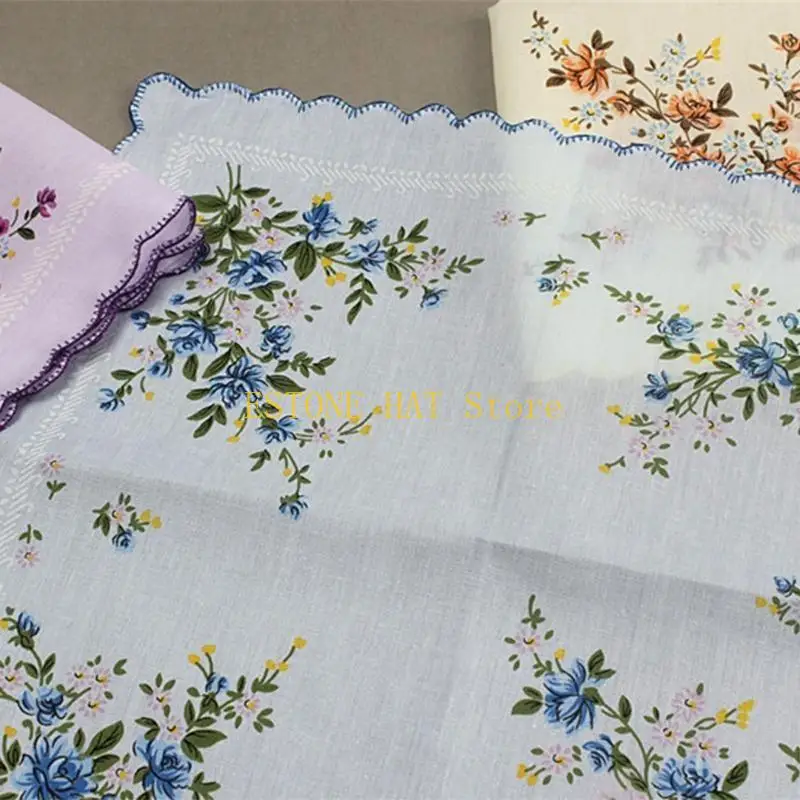49MF 3x Assorted Floral Print Cotton Handkerchiefs Ladies Hankies Pocket Square