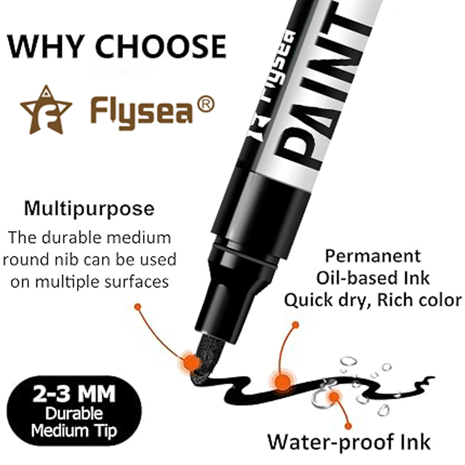 Black/White Oil Based Paint Pens, Permanent Marker for Metal, Wood, Canvas, Fabric, Plastic, Tire, Glass, Waterproof