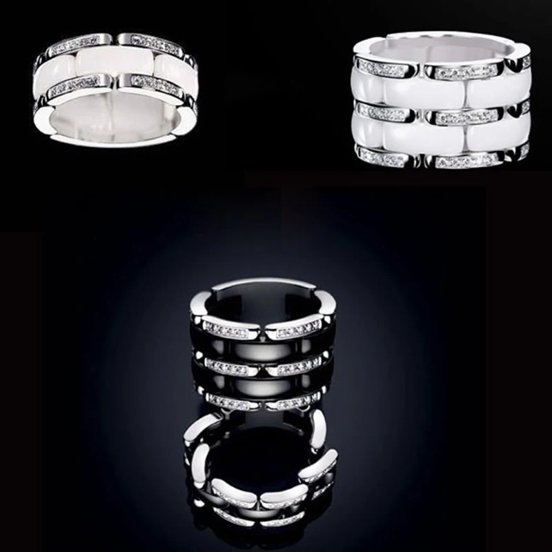 High Quality Wide Single Row Zircon Black And White Ceramics Rings For Man And Women Fashion Jewelry LR011