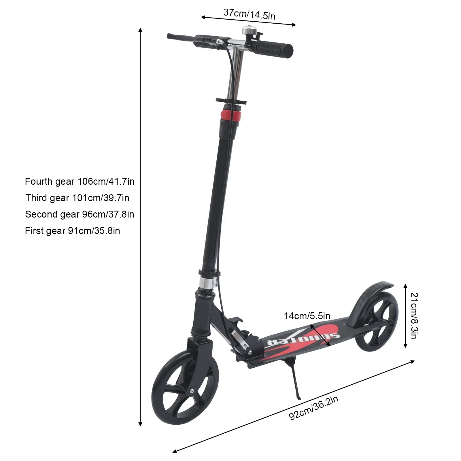 سكوتر قابل للطي للبالغين 200 كجم أسود مع فرامل وحقيبة تخزين قابلة للطي مع سكوتر ذو منصة واسعة وسميكة #3