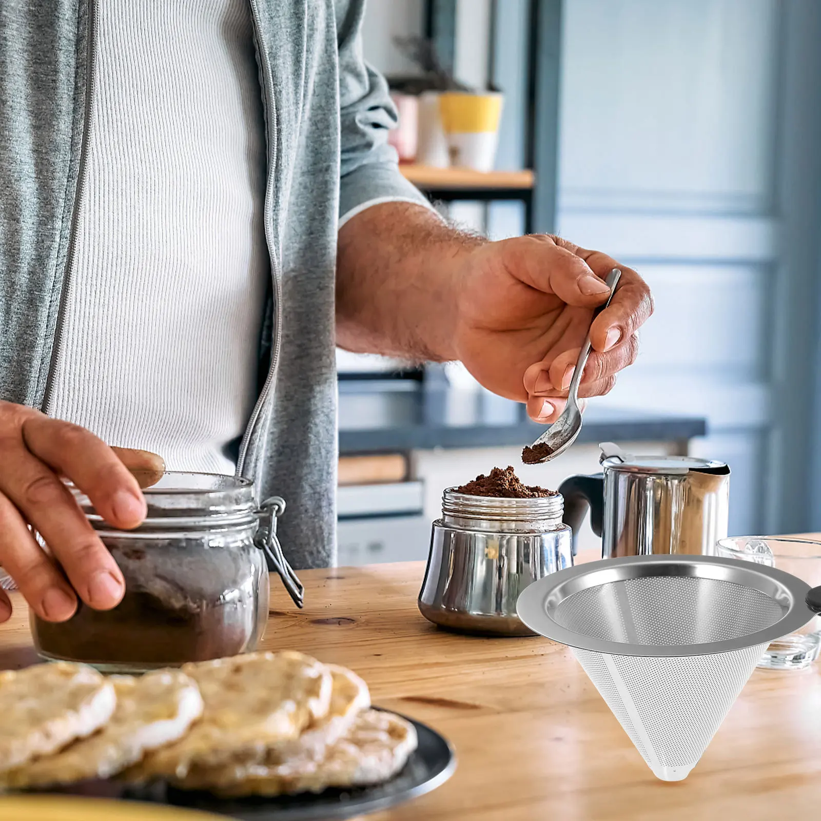 

1Pcs Stainless Steel Coffee Dripper Funnel Fine Mesh Coffee Filter Kitchen Funnel Home Brewing Filter Drip Home Tea Making Tool